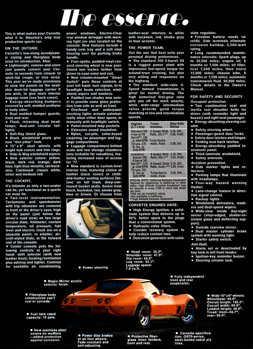 1977 Corvette Brochure Page 1